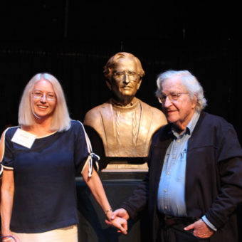 Noam Chomsky and his Bronze Portrait with Paula Slater