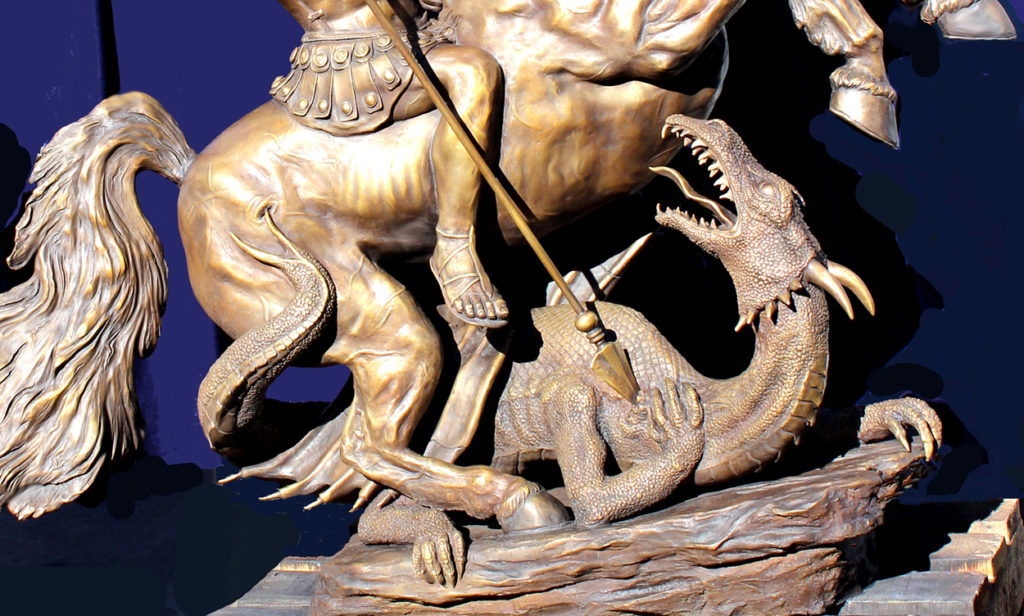 Saint George and the Dragon Bronze Statue by Paula B Slater
