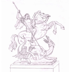 St George and the Dragon Design Sketch by Paula Slater, Over life size Bronze Sculpure