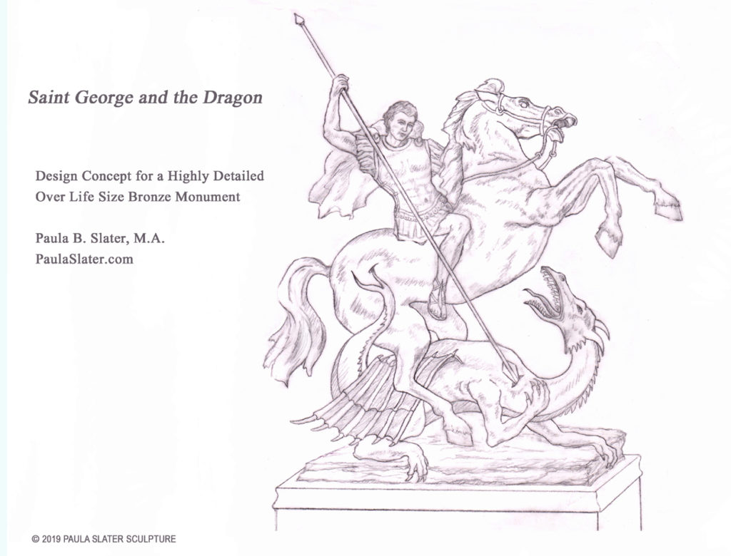 Design sketch by Paula Slater for a Saint George and the Dragon Bronze Sculpture