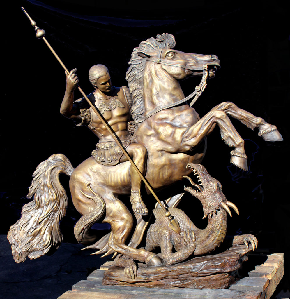 Saint George and the Dragon Bronze Statue by Paula Slater