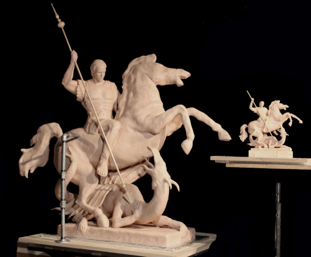 St. George and the Dragon clay model in-progress