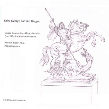 Saint George and the Dragon Design Sketch by Paula Slatet Sculpture