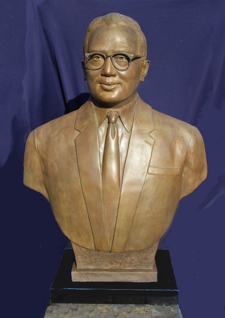 Bronze Portrait Bust of United Nations past Secretary General U-Thant by Paula Slater Sculpture for FIU