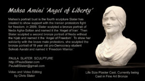 Mahsa Amini Portrait Bust Sculpture, 'Angel of Liberty', by Paula Slater, Iranian Protests, Neda bronze sculptor